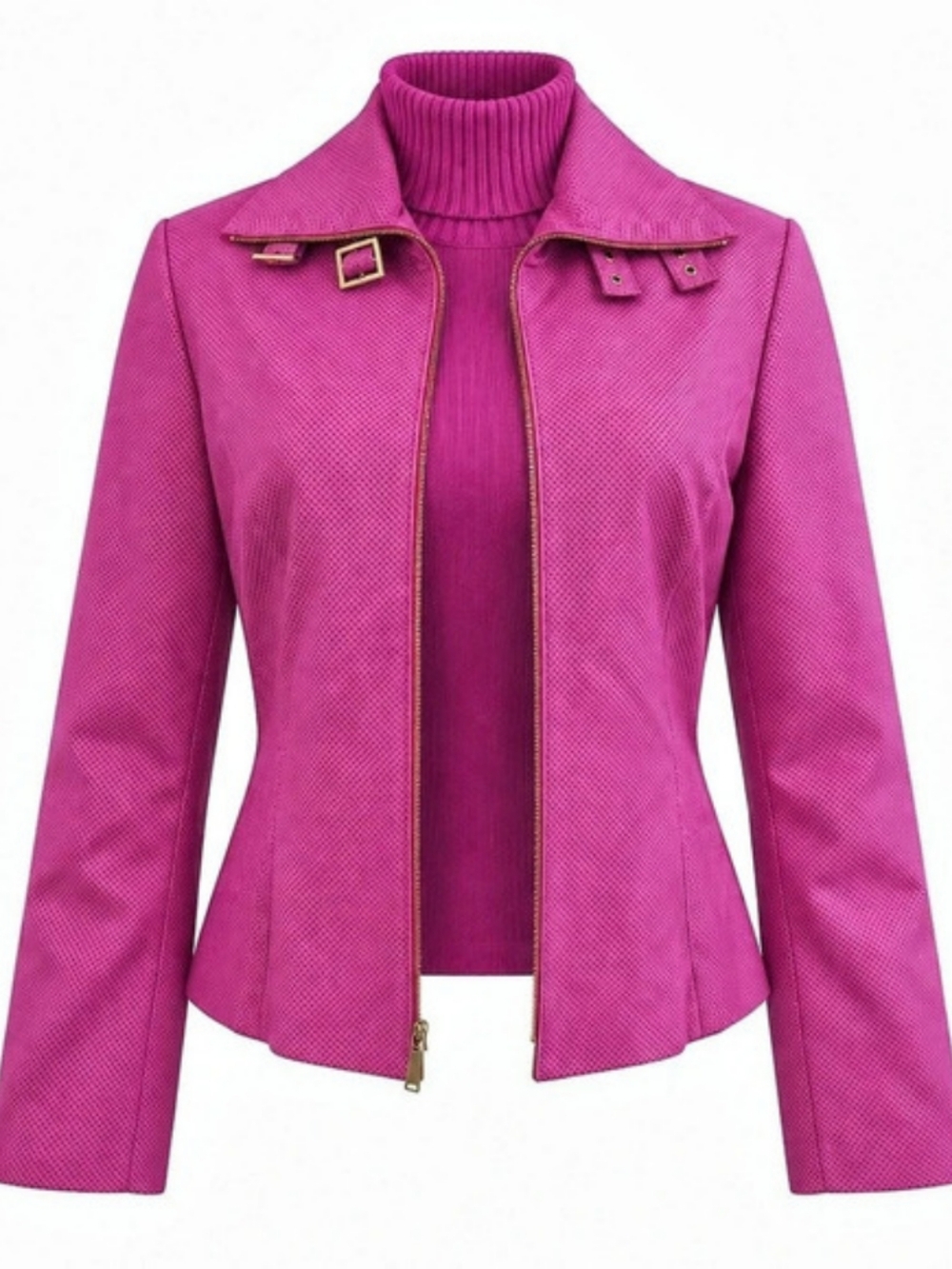 NWT Dana Buchman Pink Perforated Leather Jacket & Sweater Set 16/M
